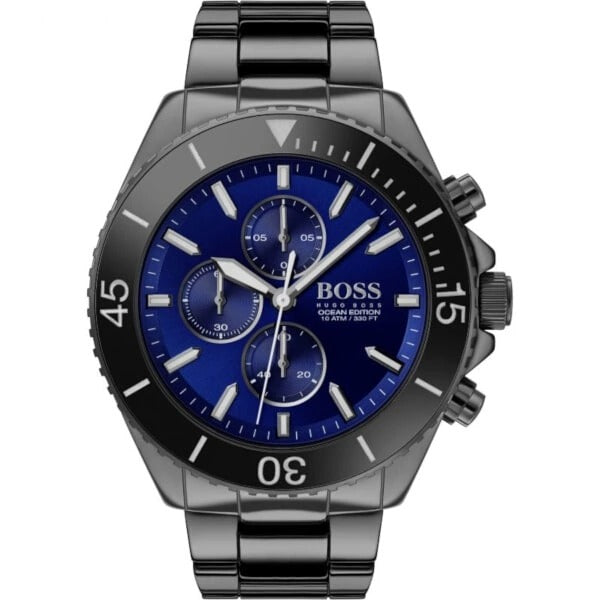 Hugo Boss 1513743 Ocean Navy Blue Dial Black Steel Strap Mens Watch