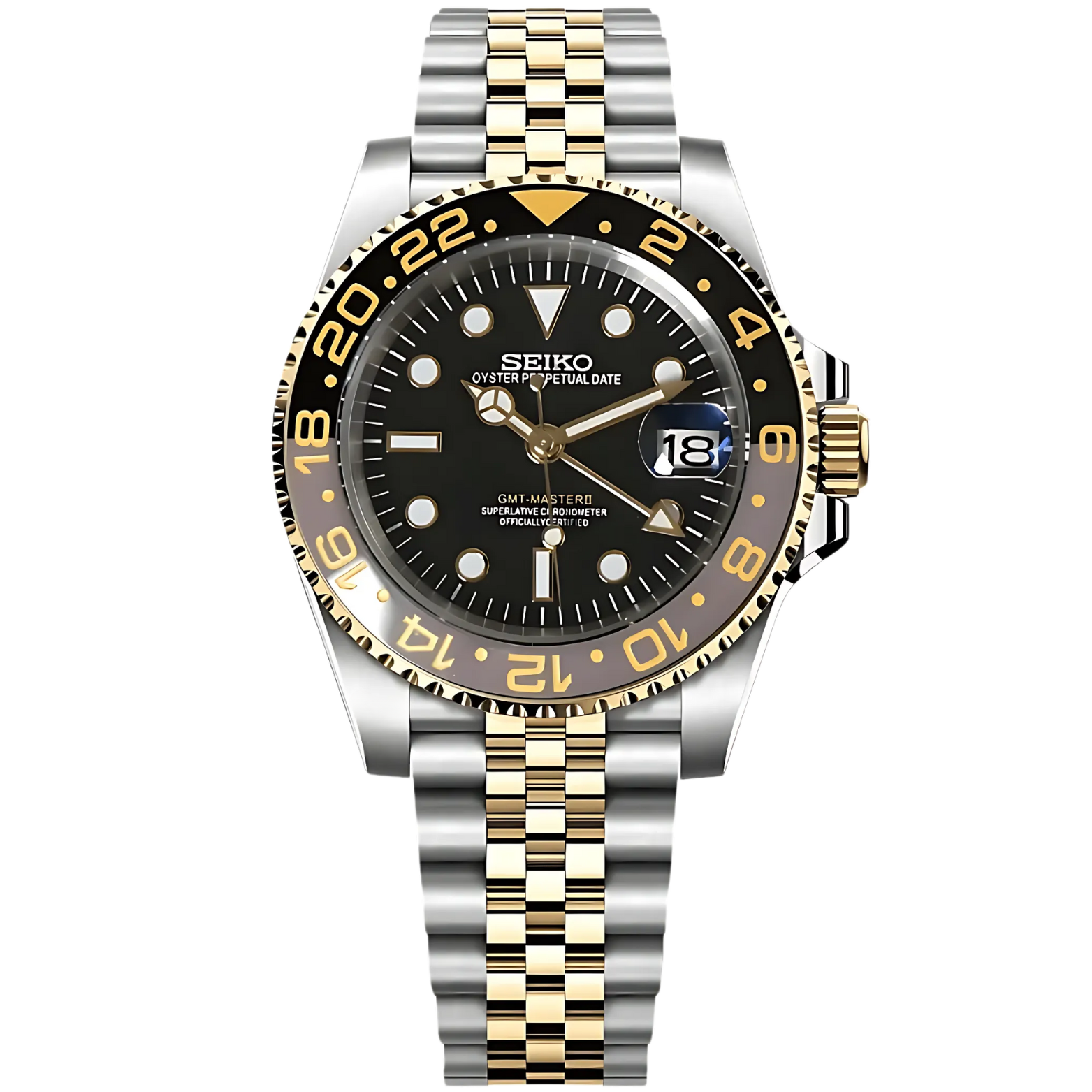 Seiko Mod Watch | GMT Oyster Silver & Gold