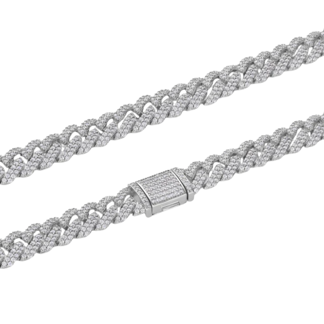 Iced Prong Cuban Chain (Silver) - 12mm
