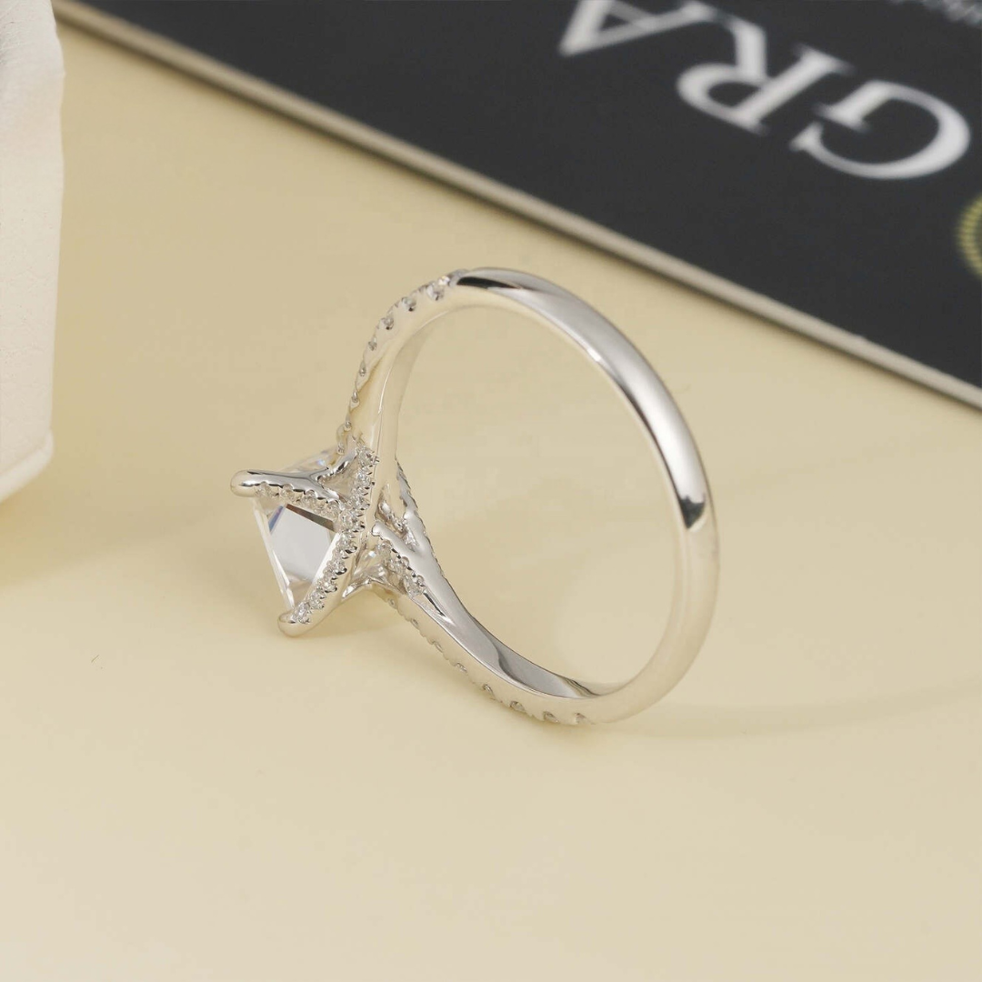 14K White Gold 1.2CT Princess Cut Moissanite Diamond Engagement Ring