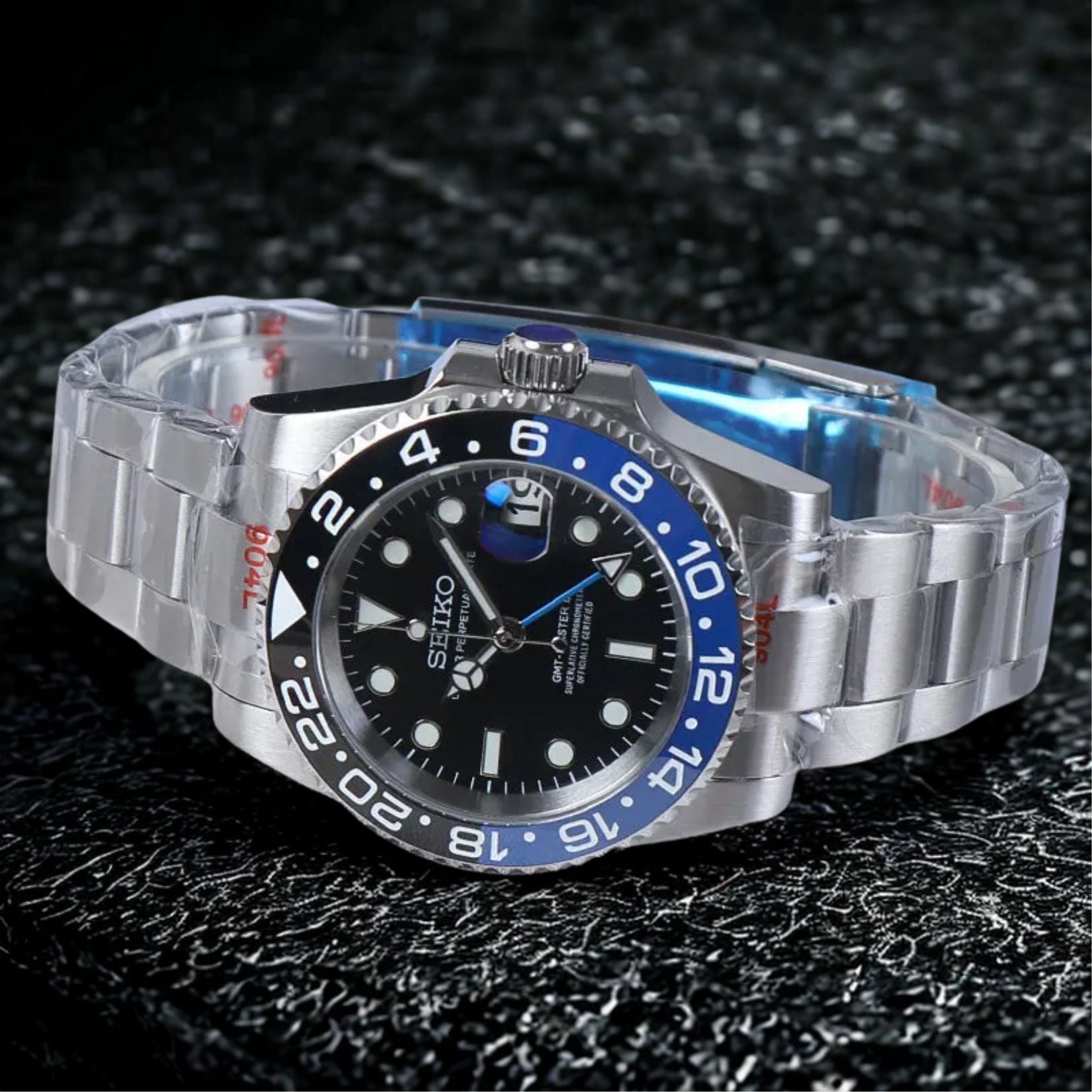 Seiko Mod GMT Batman Black Blue