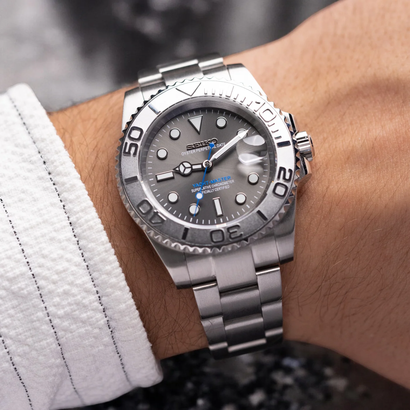 Seiko Mod Yacht | Dunkles Rhodium