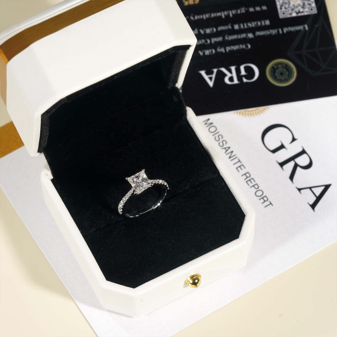 14K White Gold 1.2CT Princess Cut Moissanite Diamond Engagement Ring