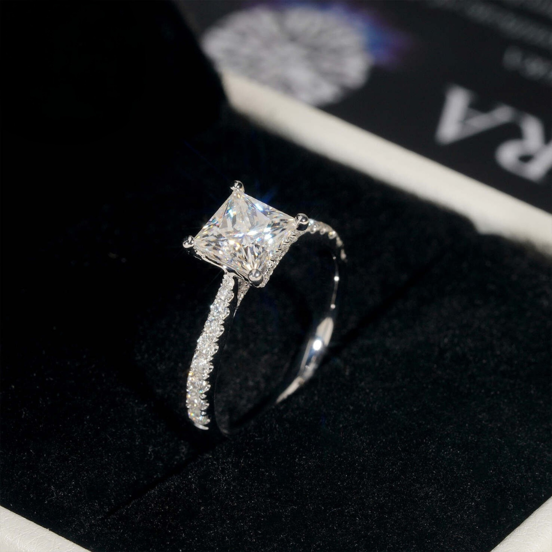 14K White Gold 1.2CT Princess Cut Moissanite Diamond Engagement Ring