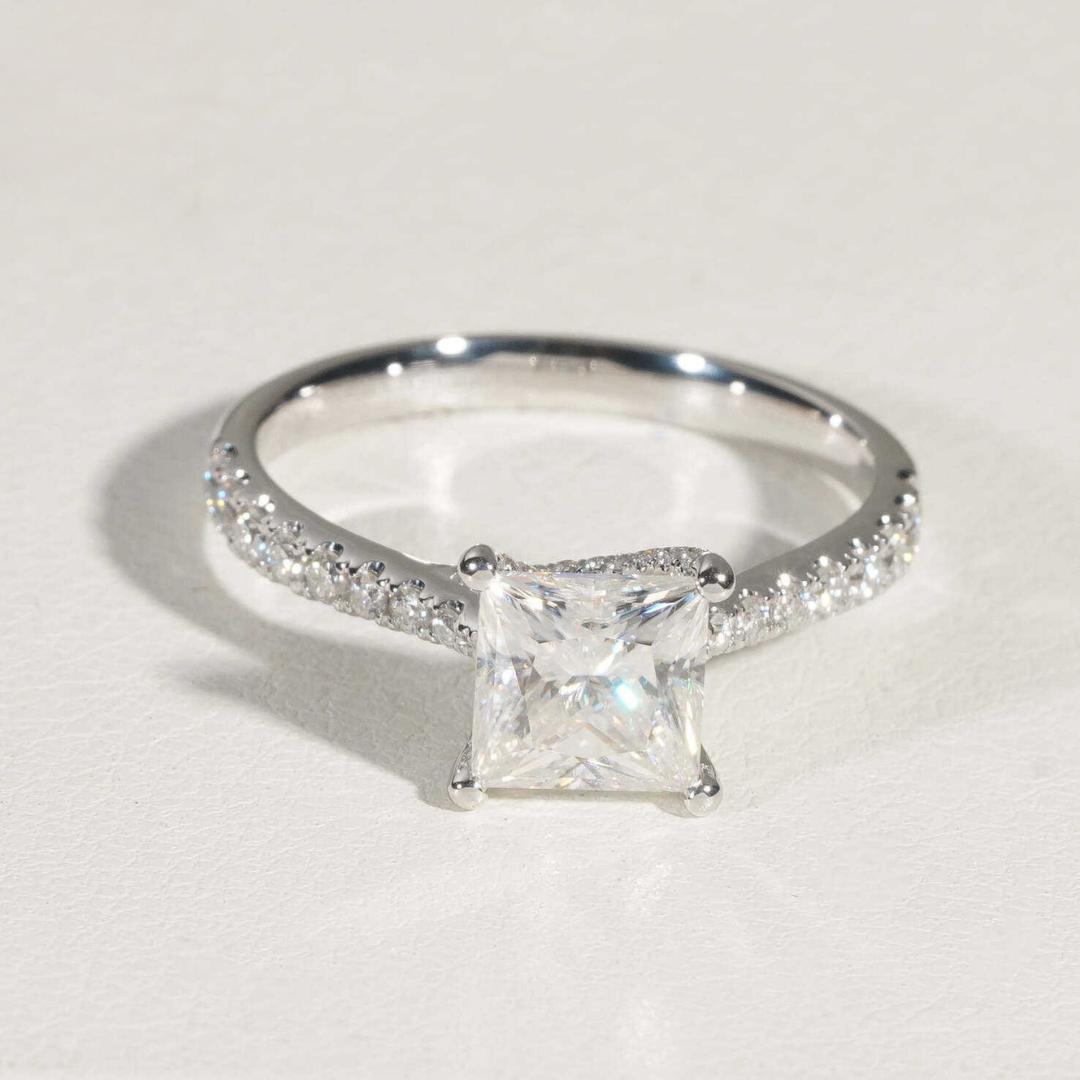 14K White Gold 1.2CT Princess Cut Moissanite Diamond Engagement Ring