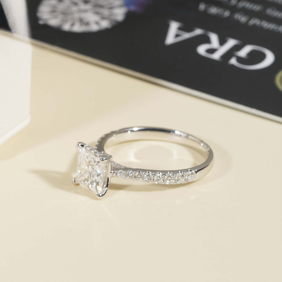 14K White Gold 1.2CT Princess Cut Moissanite Diamond Engagement Ring