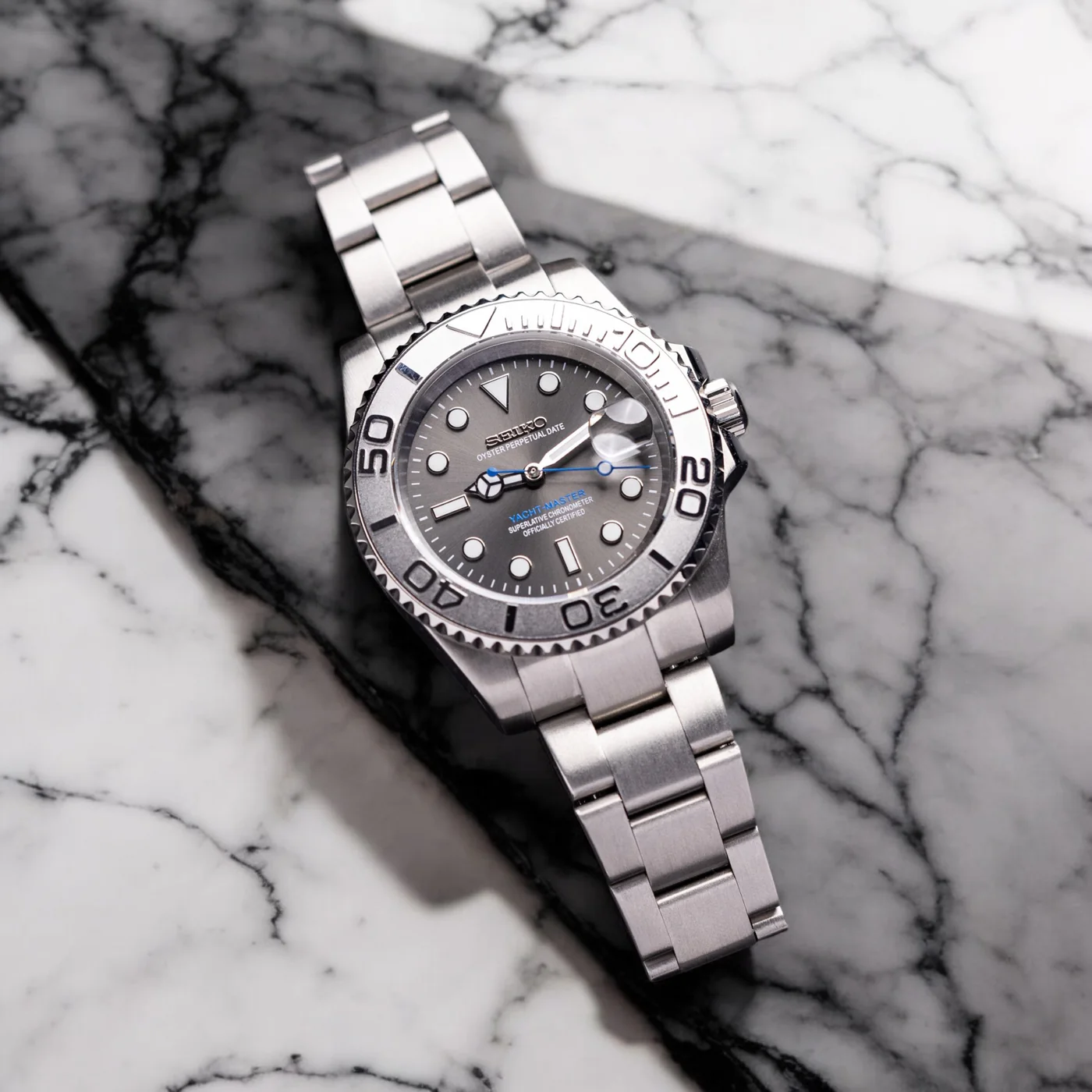 Seiko Mod Yacht | Dunkles Rhodium