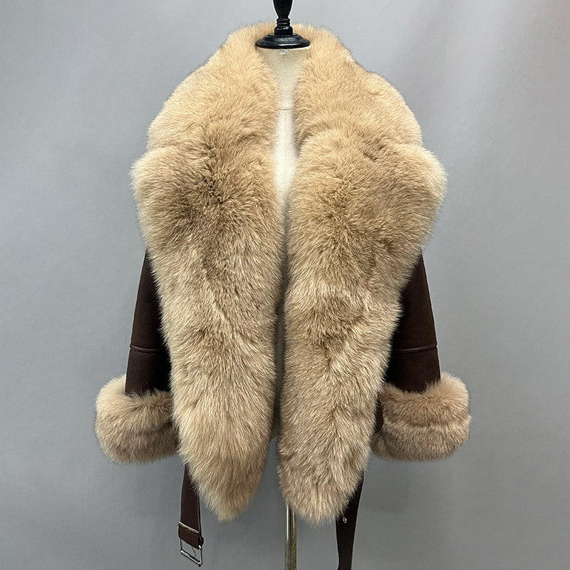 Veste en cuir de luxe en véritable fourrure de renard