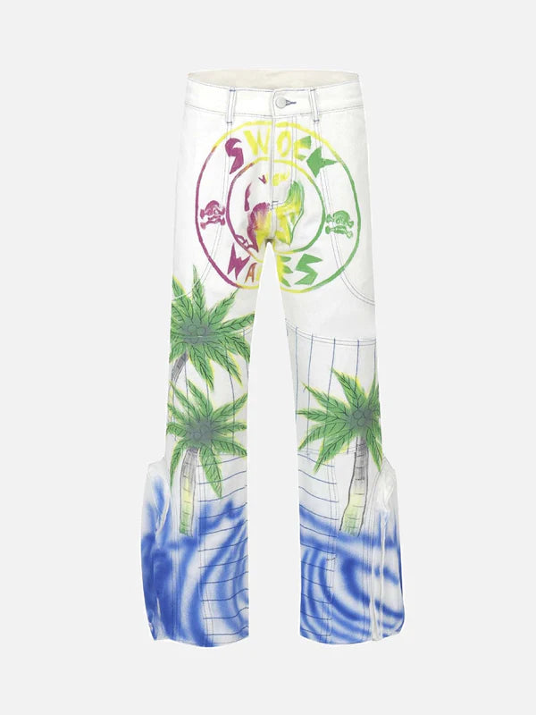 JEANS MIT WEITEM BEIN „COCONUT BAUM“