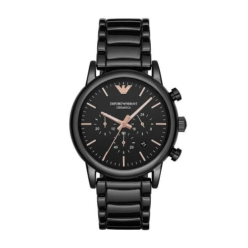 Emporio Armani AR1509 Ceramica Black & Rose Gold Dial Chronograph Mens Watch