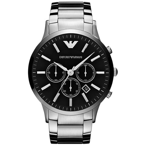 Emporio Armani AR2460 Black Dial Silver Steel Strap Mens Sports Watch