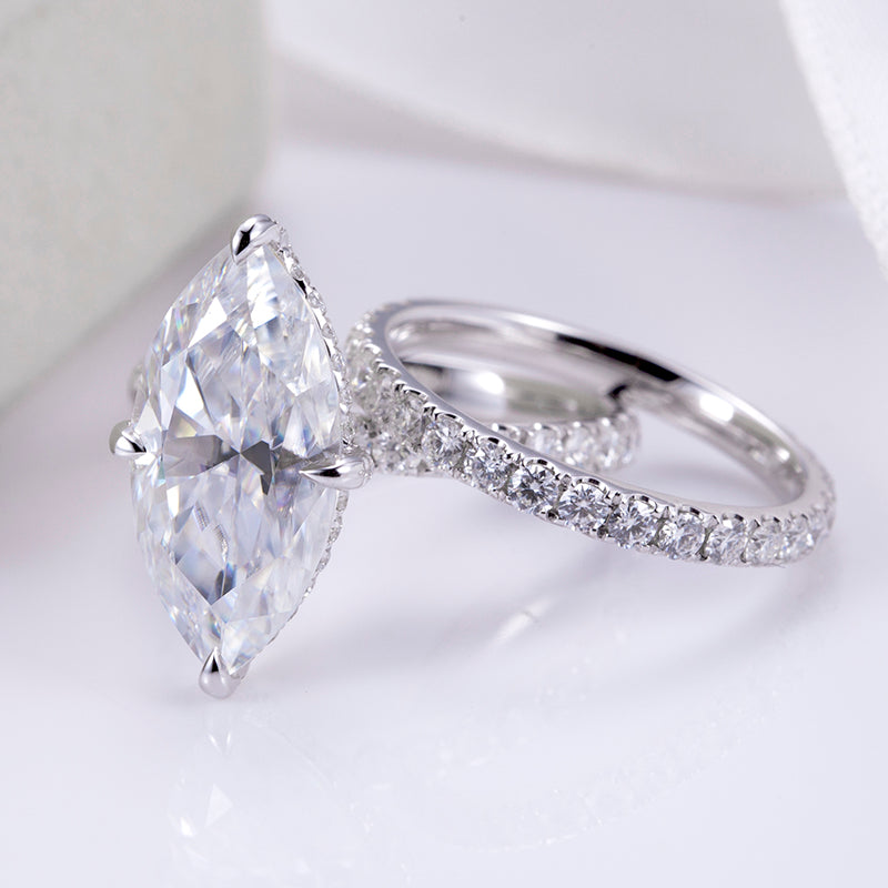 10K Solid Gold Selena Marquise Cut Moissanite Engagement Ring Set