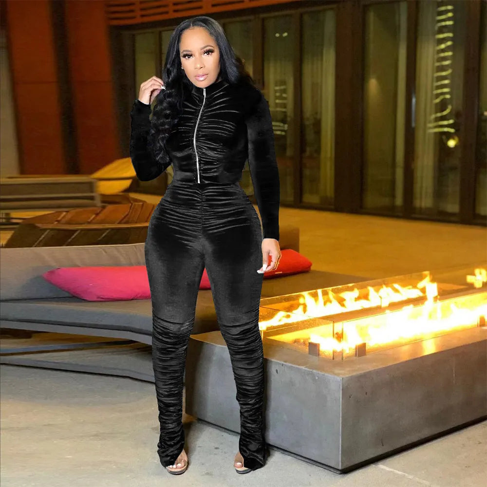 Velvet Stacked Zipper Tracksuit