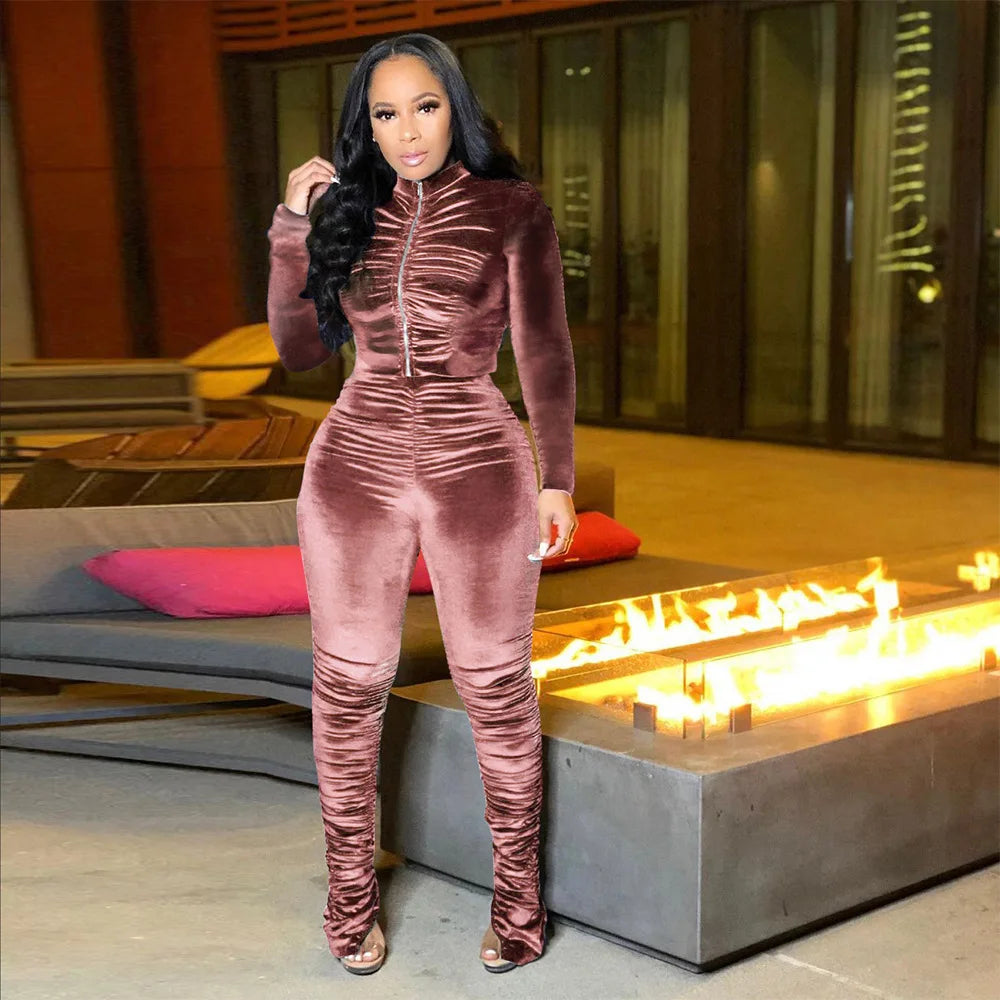 Velvet Stacked Zipper Tracksuit