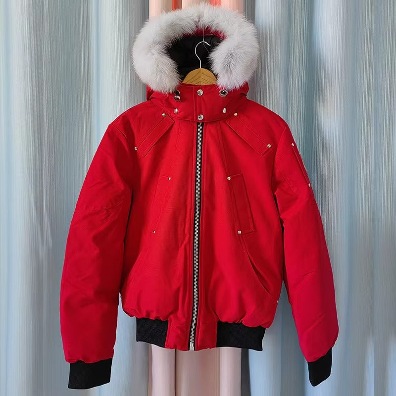 Alpha Bomber Down Fox Fur Men's Hooded Jacket