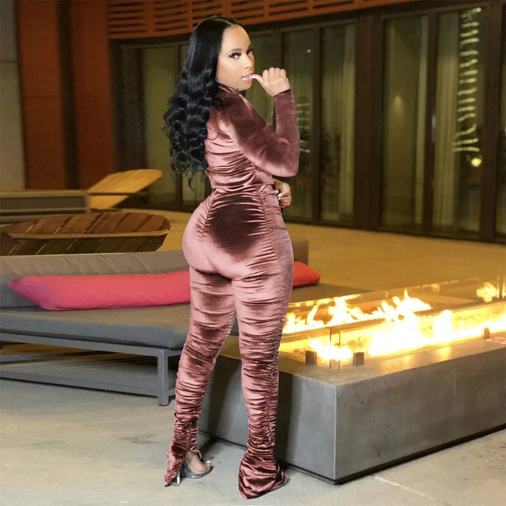 Velvet Stacked Zipper Tracksuit