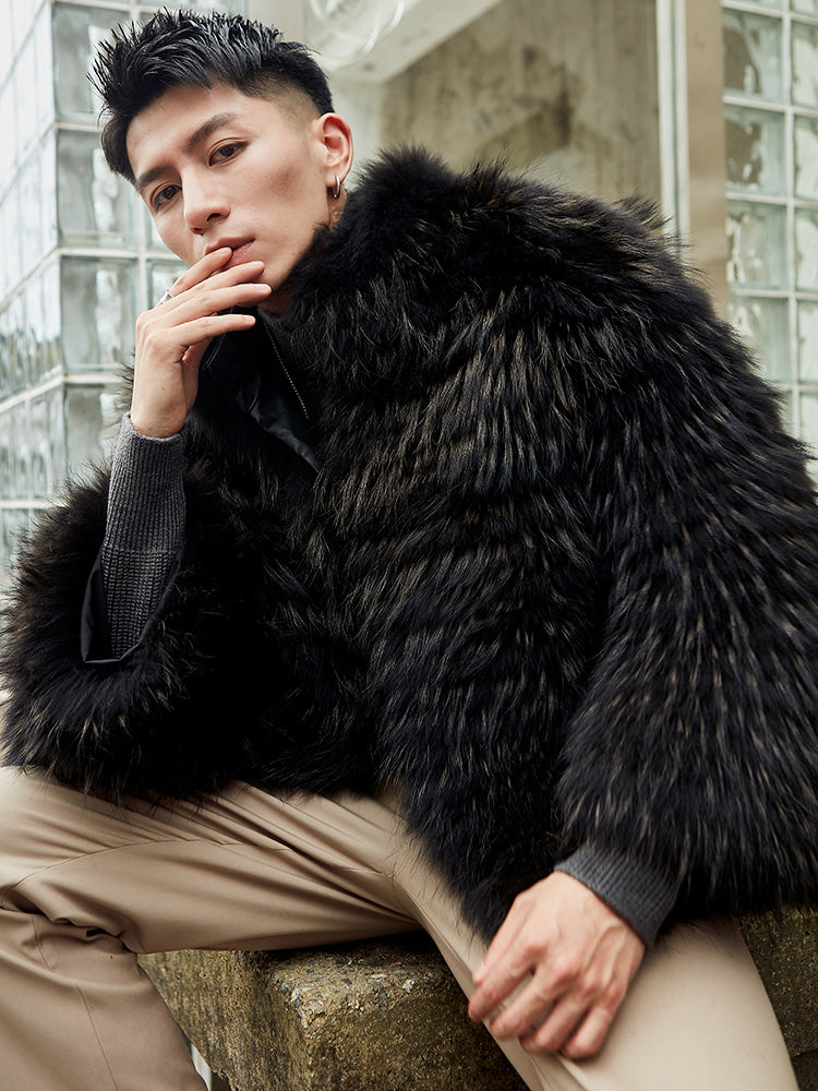 Frost Lord Fluffy Trendy Real Racoon Fur Jacket for Men