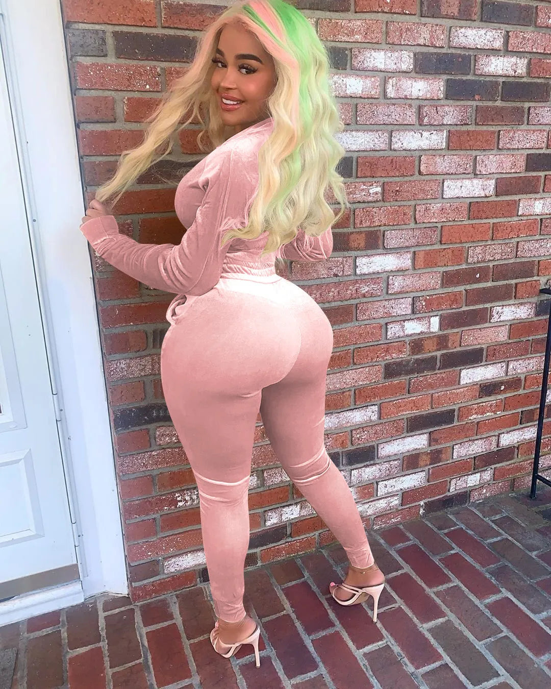 Velvet Hoodie Crop Top Tracksuit