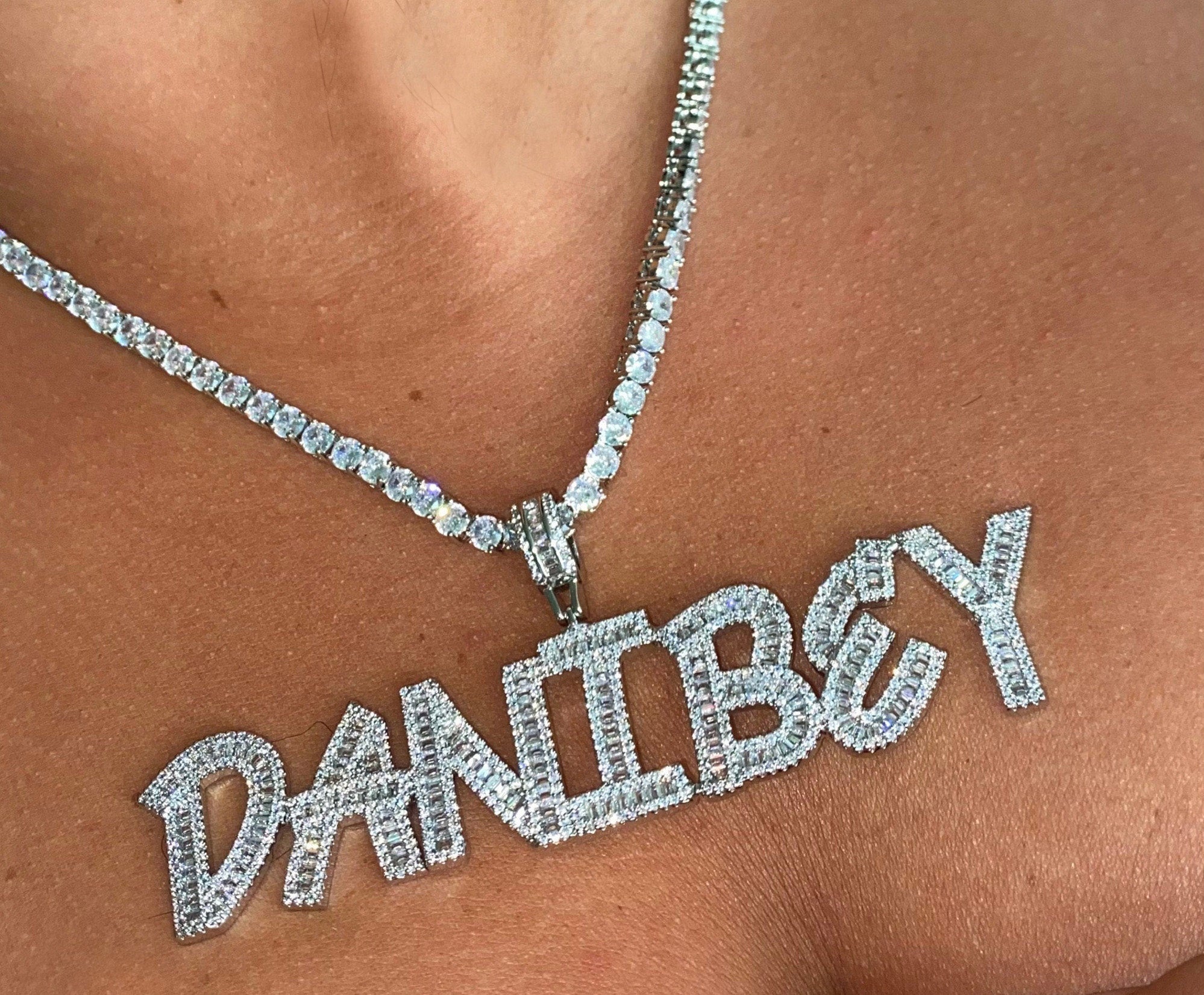 VVS Jewelry Baguette Collier avec pendentif lettre personnalisé