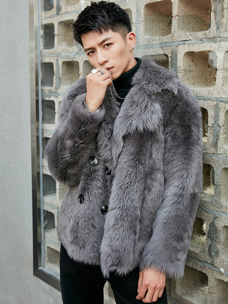 Midnight Drip Real Sheep Wool Fur Men's Jacket