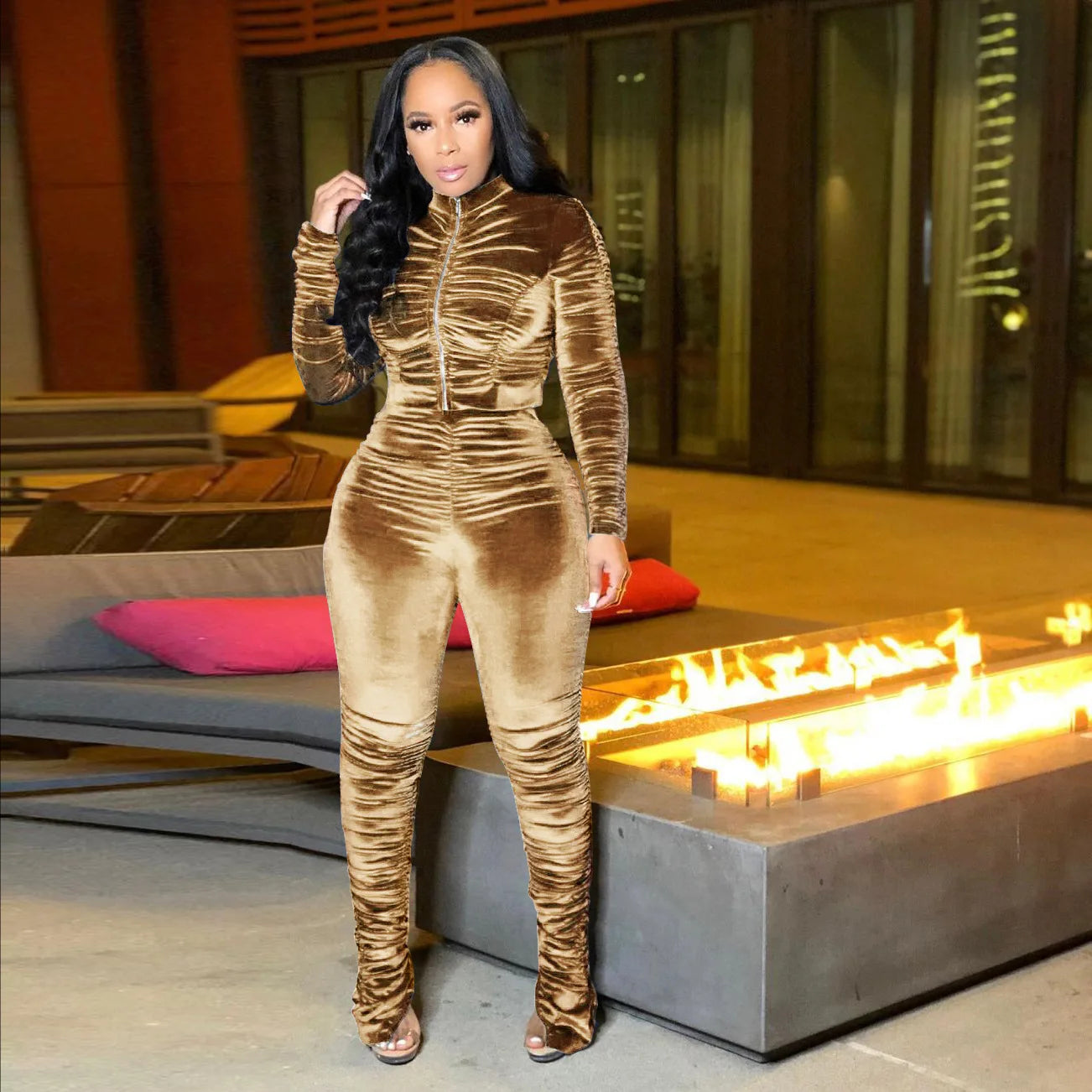 Velvet Stacked Zipper Tracksuit