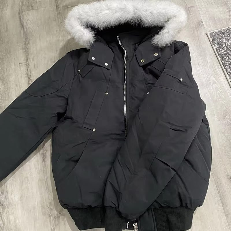 Alpha Bomber Down Fox Fur Men's Hooded Jacket