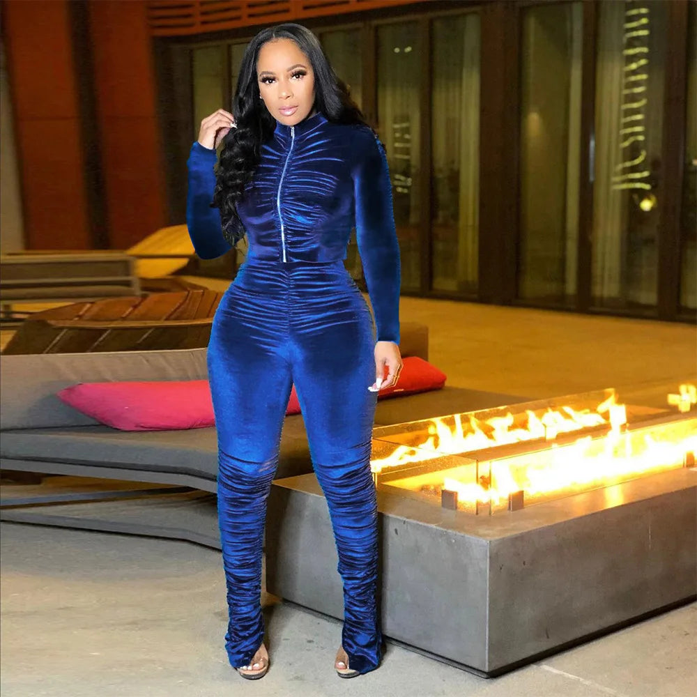 Velvet Stacked Zipper Tracksuit