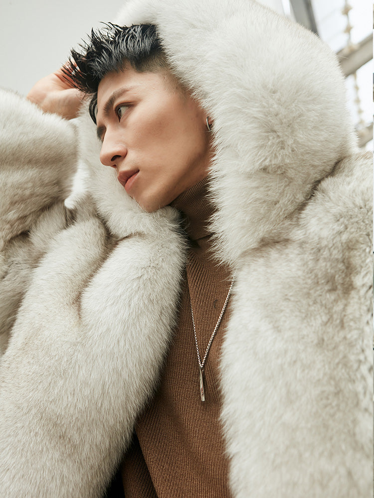 Wolfpack Genuine Fox Fur Hooded Jacket for Men