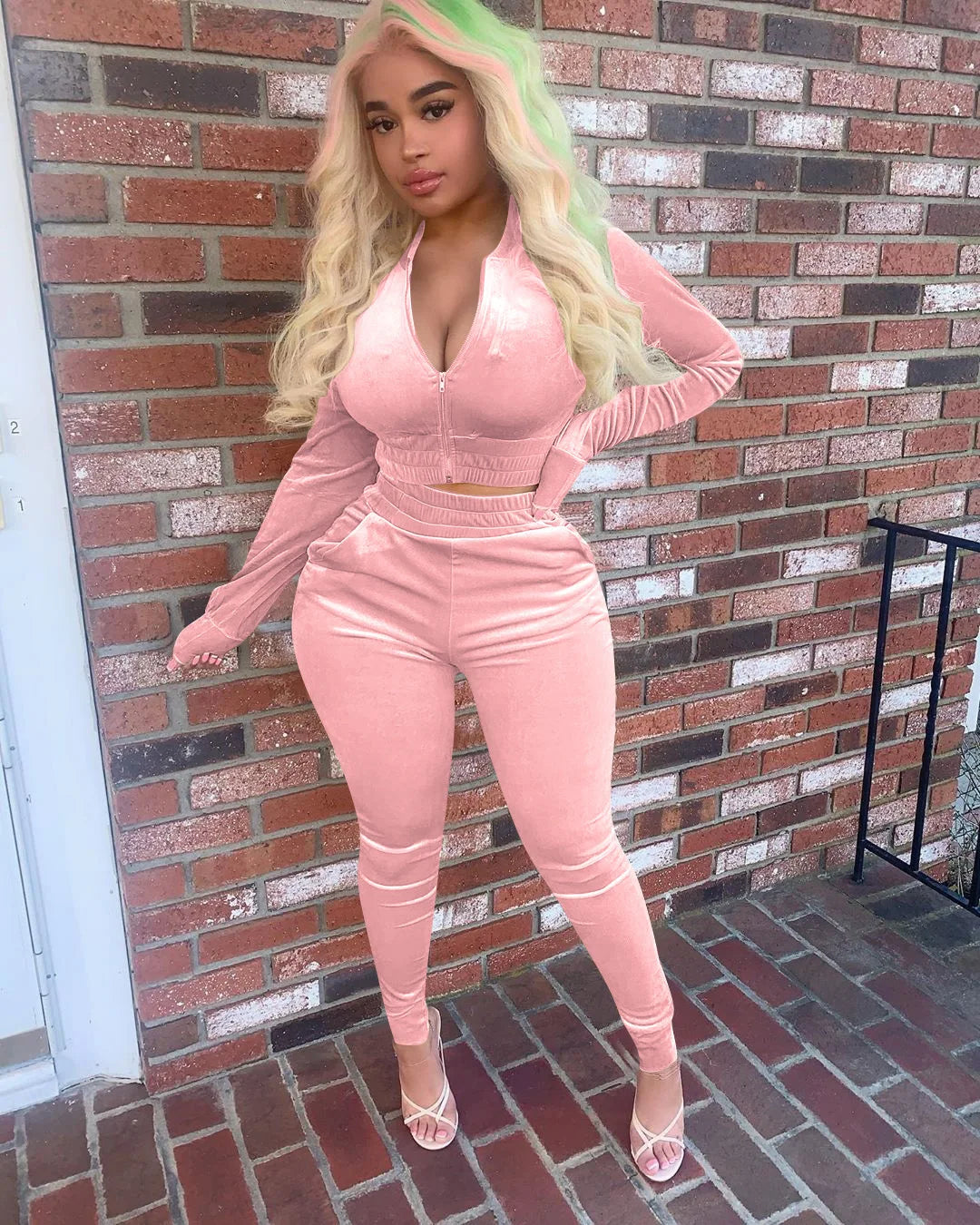 Velvet Hoodie Crop Top Tracksuit