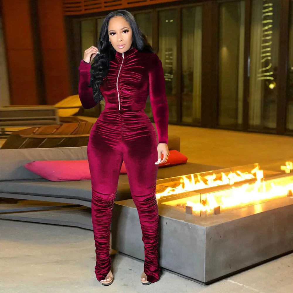Velvet Stacked Zipper Tracksuit