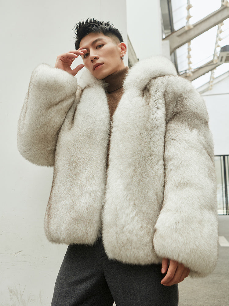 Wolfpack Genuine Fox Fur Hooded Jacket for Men