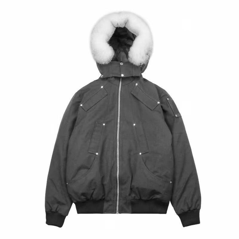 Alpha Bomber Down Fox Fur Men's Hooded Jacket