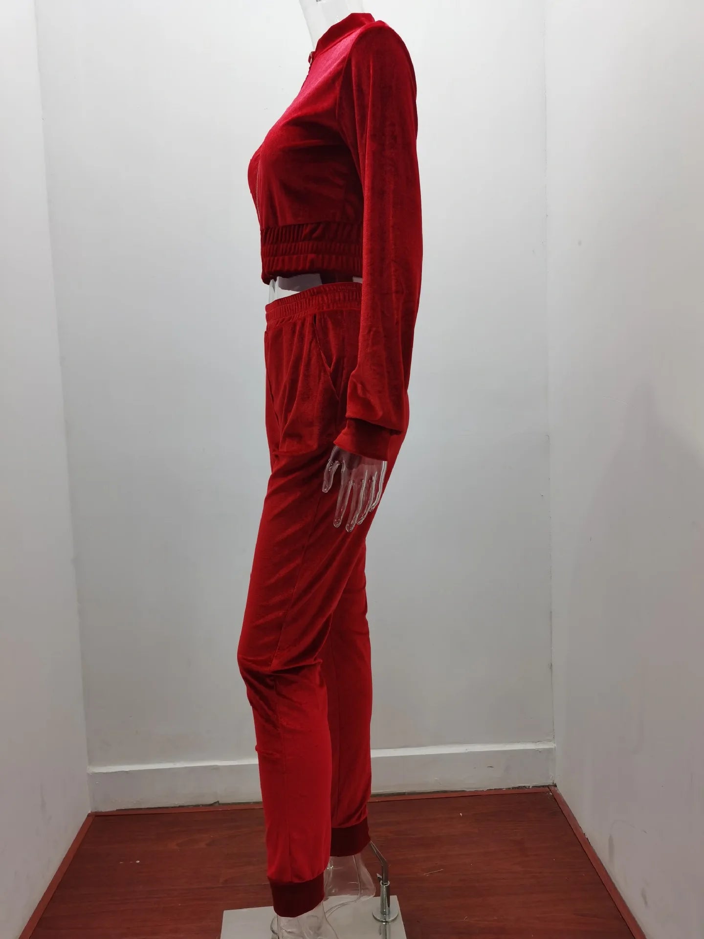 Velvet Hoodie Crop Top Tracksuit