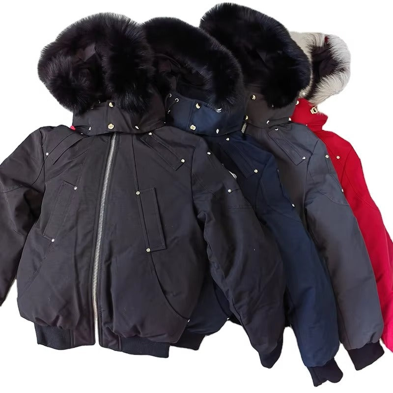Alpha Bomber Down Fox Fur Men's Hooded Jacket