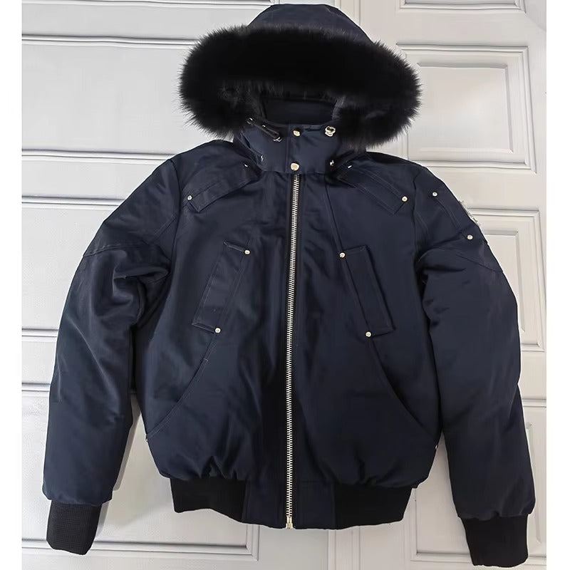Alpha Bomber Down Fox Fur Men's Hooded Jacket