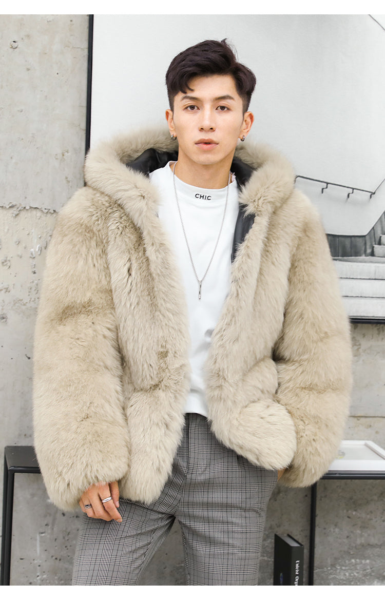 Wolfpack Genuine Fox Fur Hooded Jacket for Men