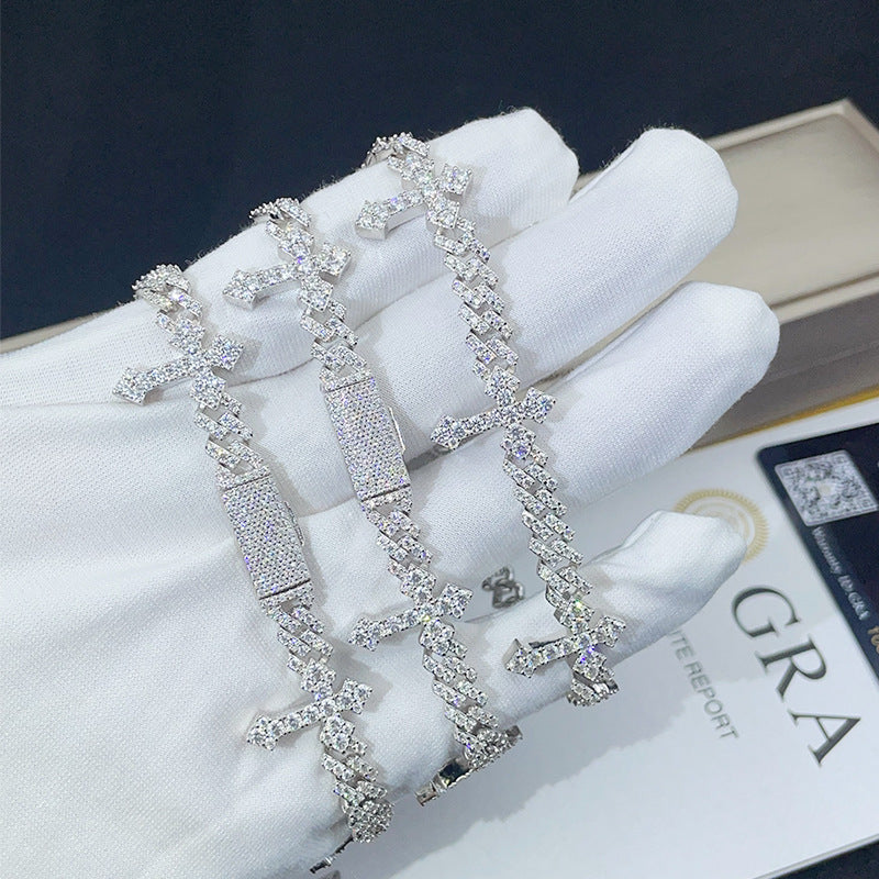 925 Sterling Silber Solitär Kubanisches Kreuz Moissanit Armband