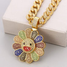 Murakami-Inspired Sunflower Pendant Necklace Rapper Chain