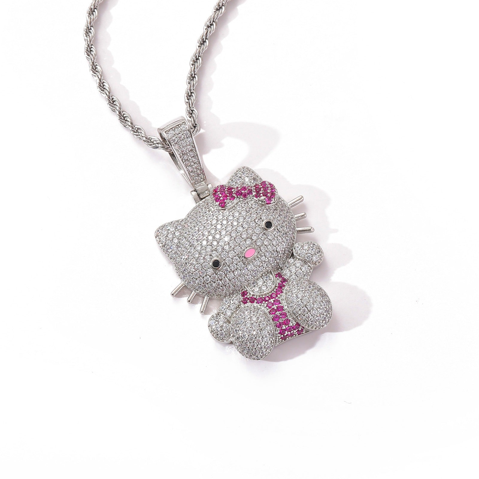 Hello Kitty Iced Out Pendant Necklace Rapper Chain
