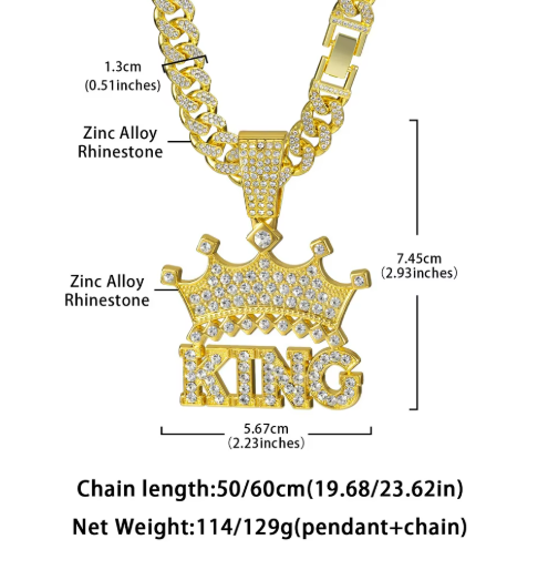 Crowned King 13mm Cuban Chain Pendant Necklace