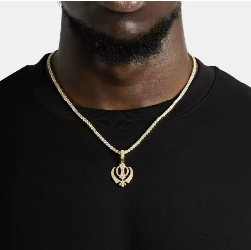 Iced Khanda Pendant Tennis Chain Necklace