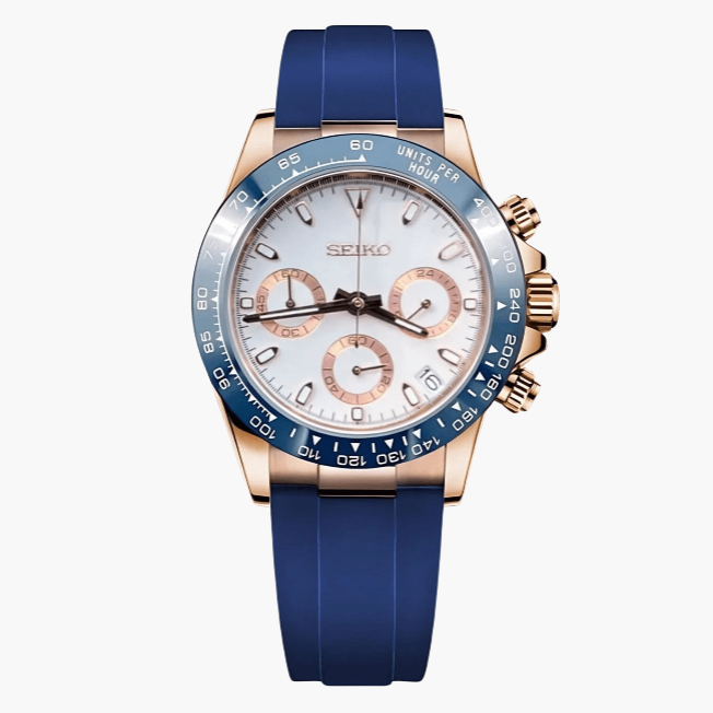 Seiktona Chronograph | Rosegold Blue Rubber