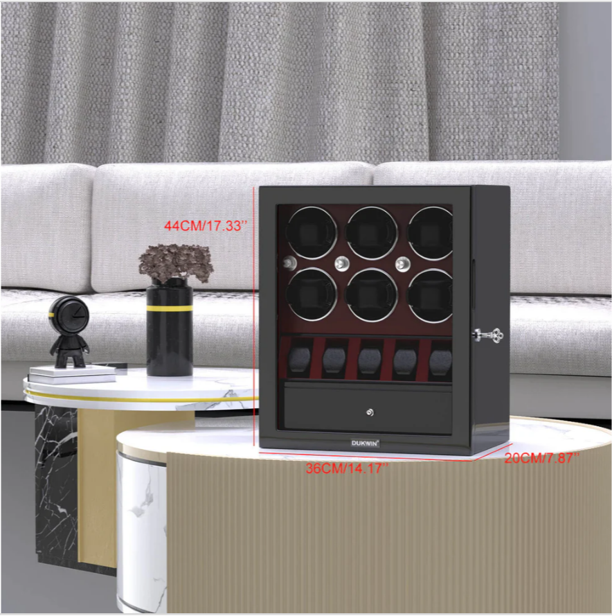 6 Classic Watch Winders for Automatic Watches with 5 Display Slots – Red