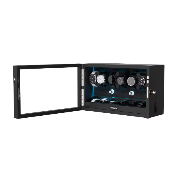 Aurora Blue Light 6+6 Watch Winder with Extra Storage and Quiet Motors