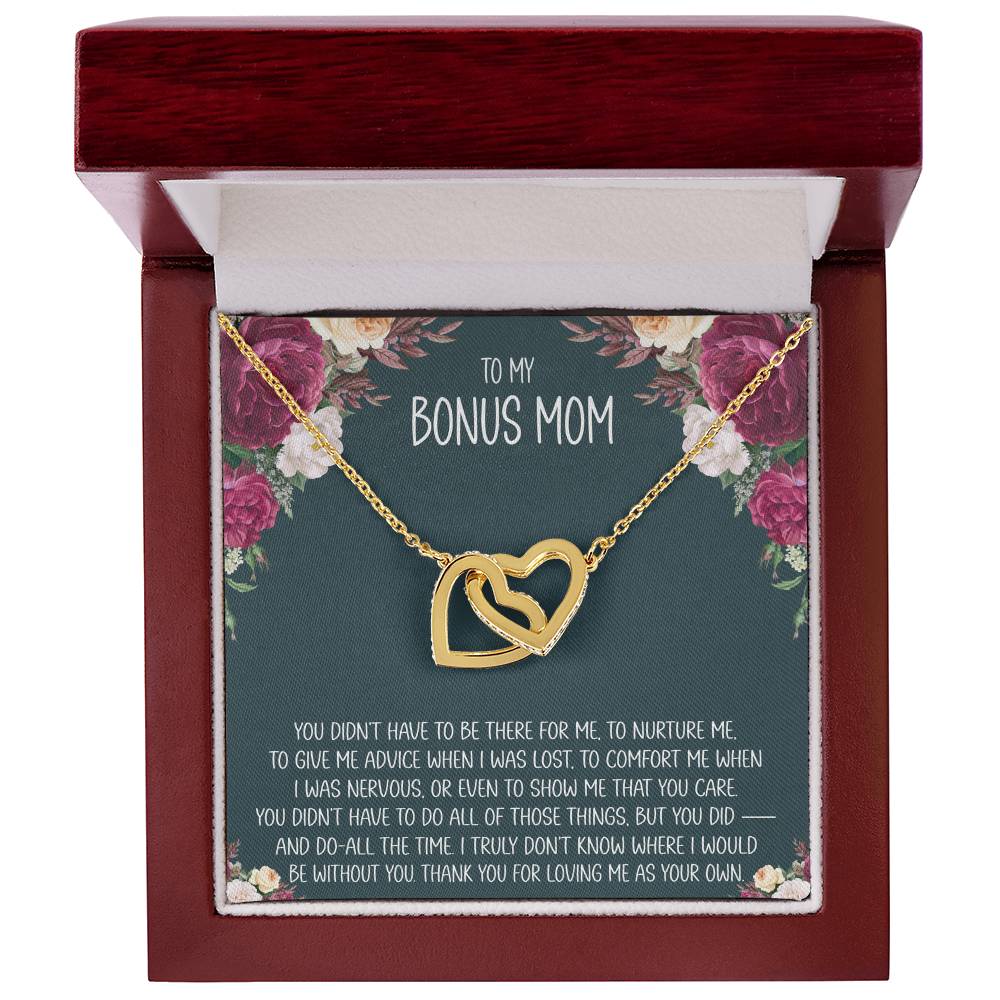 Bonus Mom Message Card Interlocking Heart Necklace