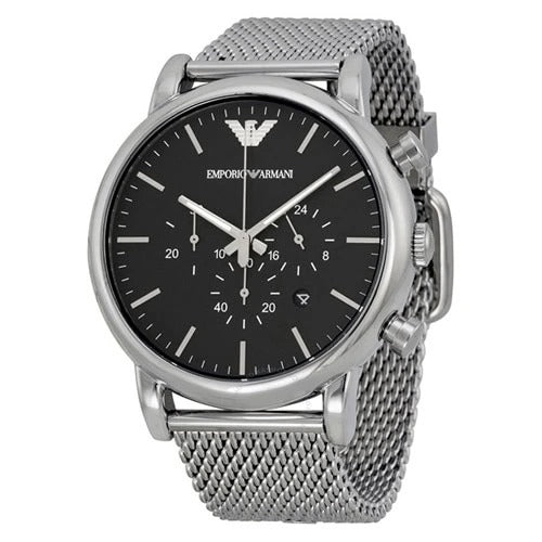 Emporio Armani AR1808 Black Dial Silver Strap Mens Watch