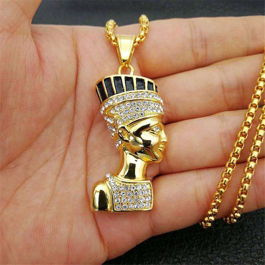 Hip Hop Fresh Jewelry hip hop jewelry 20 Inch Egyptian Queen Nefertiti Bling Pendant Necklace