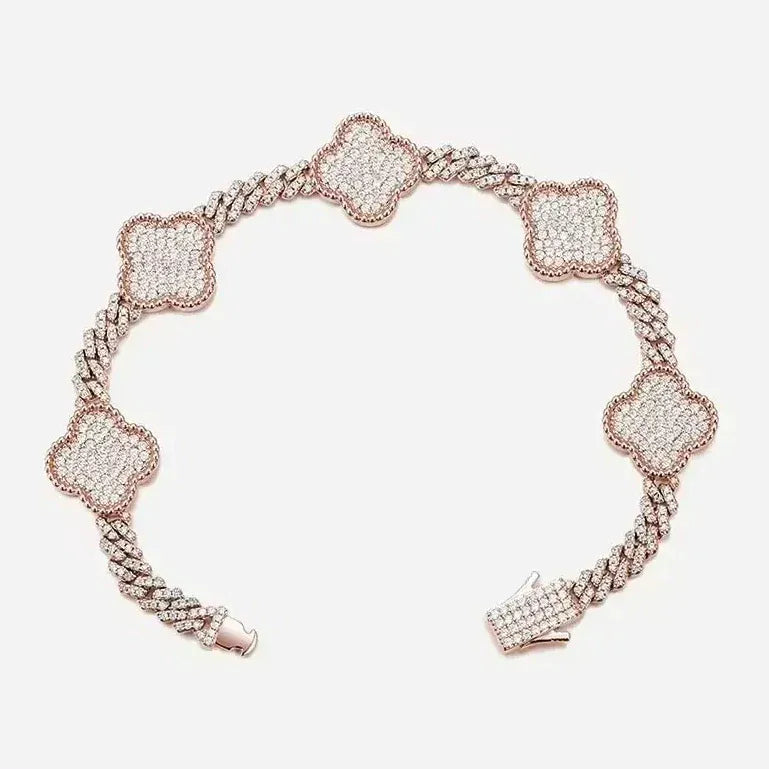 VVS Jewelry 4 Leaf Clover Moissanite Cuban Bracelet