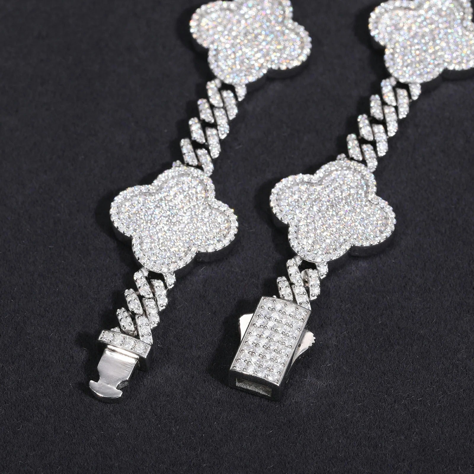 VVS Jewelry 4 Leaf Clover Moissanite Cuban Bracelet