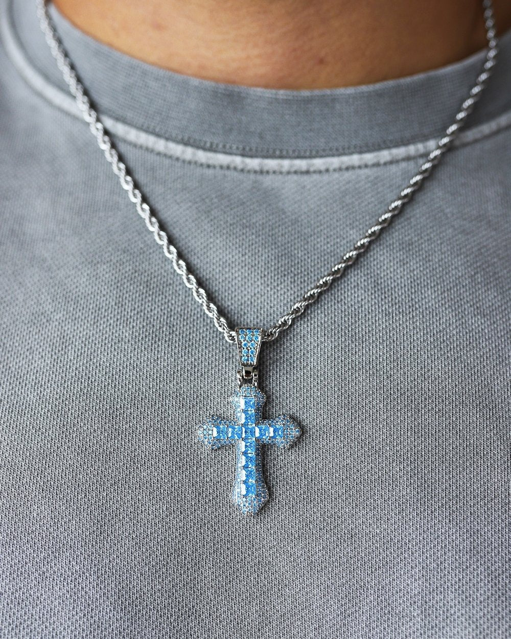 VVS Jewelry 925 Sterling Blue Classic Cross Necklace